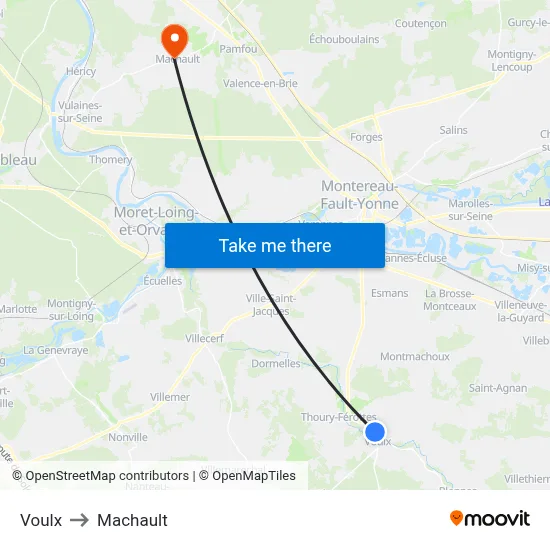 Voulx to Machault map