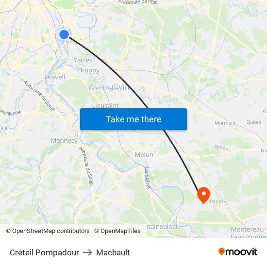 Créteil Pompadour to Machault map