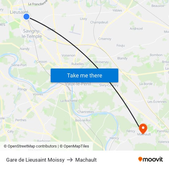 Gare de Lieusaint Moissy to Machault map