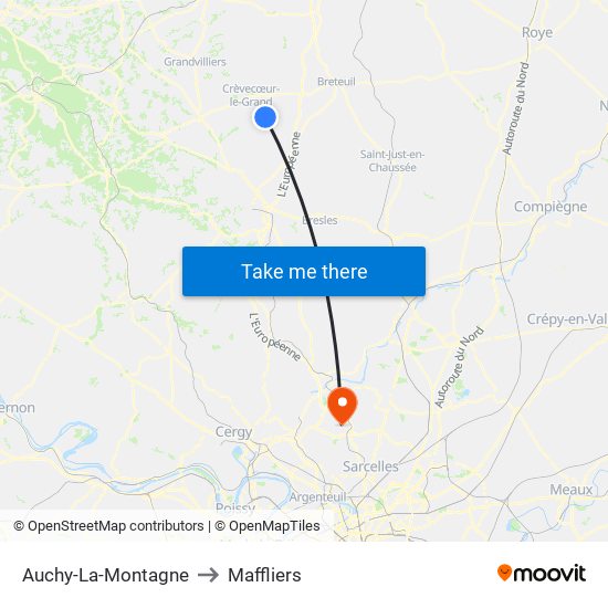 Auchy-La-Montagne to Maffliers map