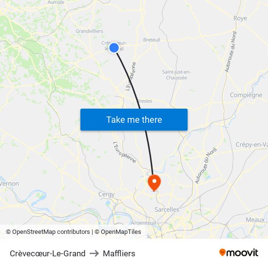 Crèvecœur-Le-Grand to Maffliers map