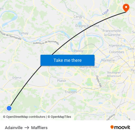 Adainville to Maffliers map