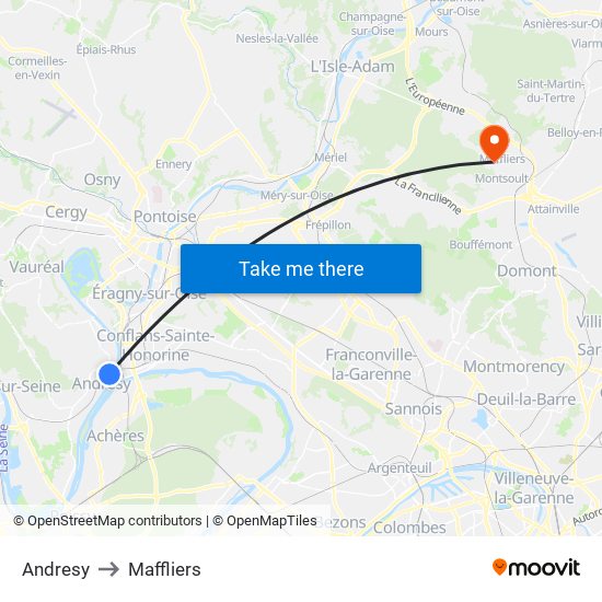 Andresy to Maffliers map