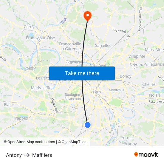 Antony to Maffliers map