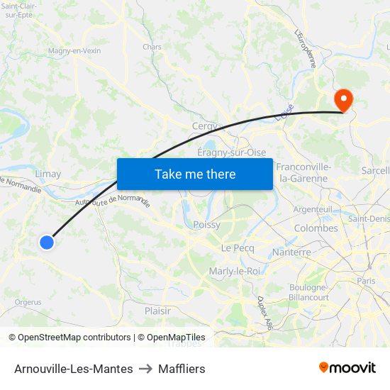 Arnouville-Les-Mantes to Maffliers map