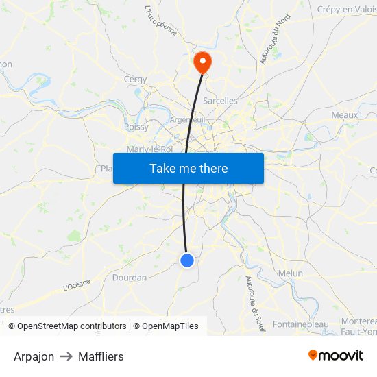 Arpajon to Maffliers map