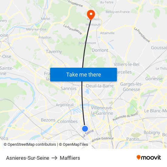 Asnieres-Sur-Seine to Maffliers map