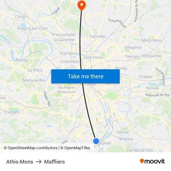 Athis-Mons to Maffliers map