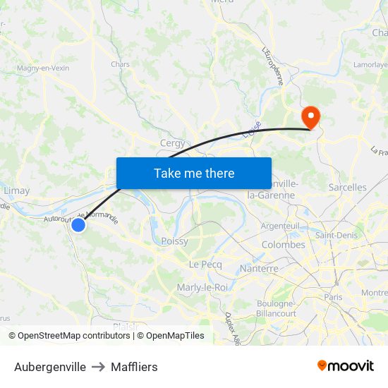 Aubergenville to Maffliers map