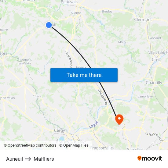 Auneuil to Maffliers map