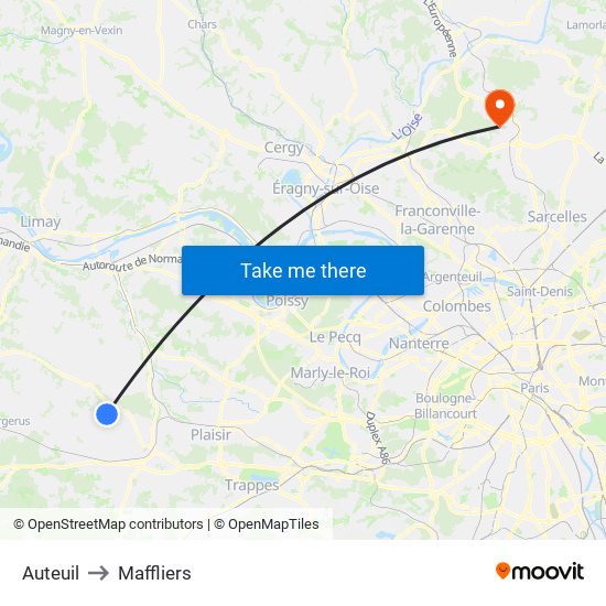 Auteuil to Maffliers map