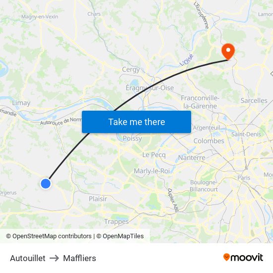 Autouillet to Maffliers map