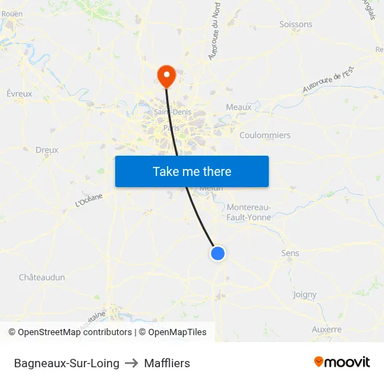 Bagneaux-Sur-Loing to Maffliers map