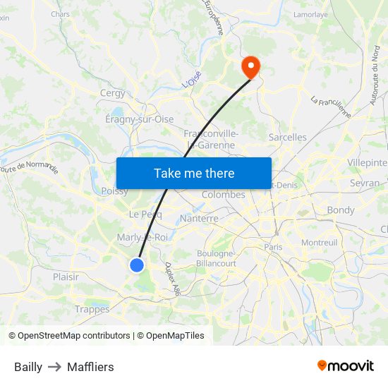 Bailly to Maffliers map