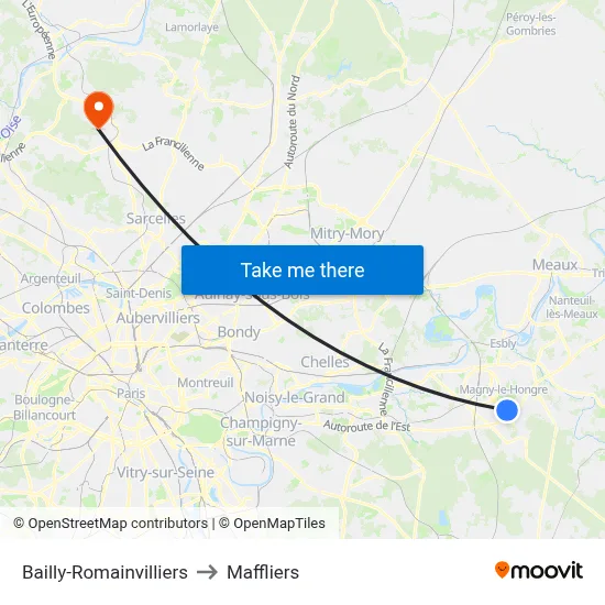 Bailly-Romainvilliers to Maffliers map