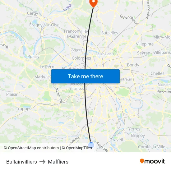 Ballainvilliers to Maffliers map