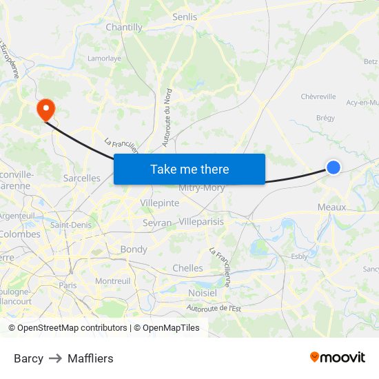 Barcy to Maffliers map