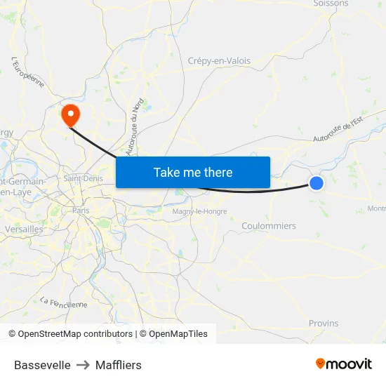 Bassevelle to Maffliers map