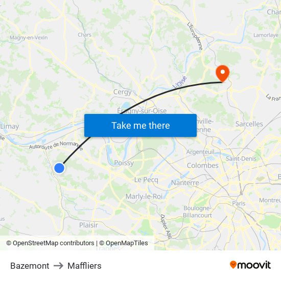 Bazemont to Maffliers map