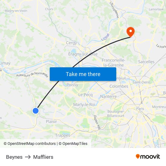 Beynes to Maffliers map