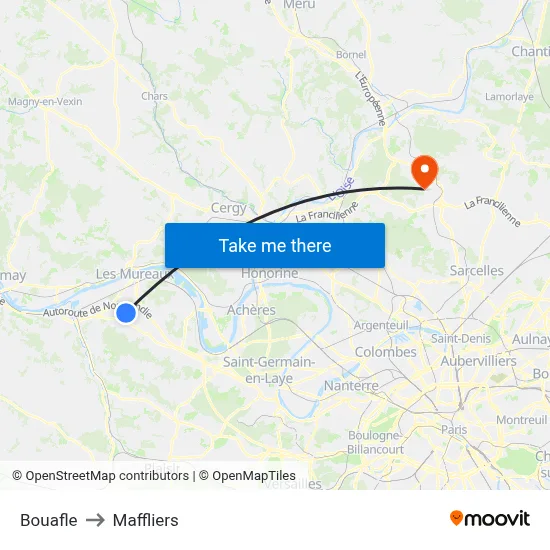 Bouafle to Maffliers map