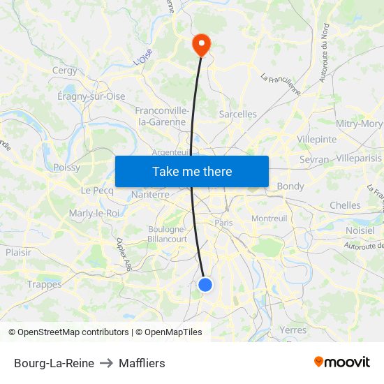 Bourg-La-Reine to Maffliers map