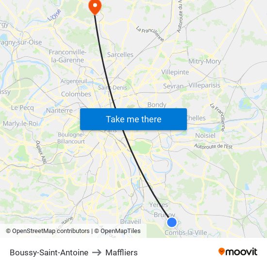 Boussy-Saint-Antoine to Maffliers map