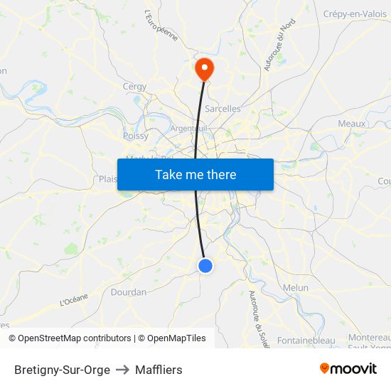 Bretigny-Sur-Orge to Maffliers map