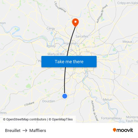 Breuillet to Maffliers map