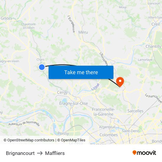 Brignancourt to Maffliers map