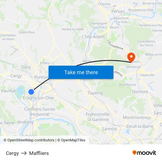 Cergy to Maffliers map