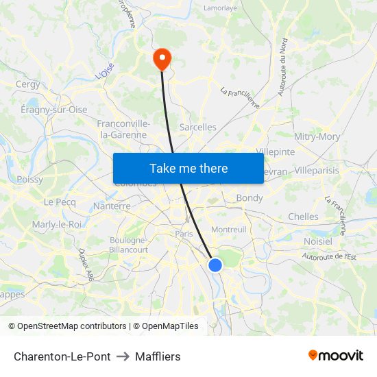 Charenton-Le-Pont to Maffliers map