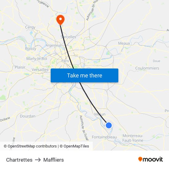 Chartrettes to Maffliers map