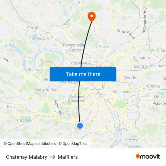 Chatenay-Malabry to Maffliers map