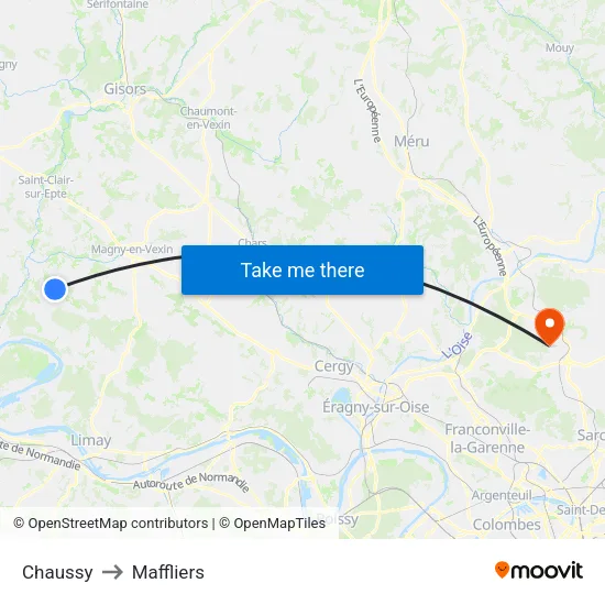 Chaussy to Maffliers map