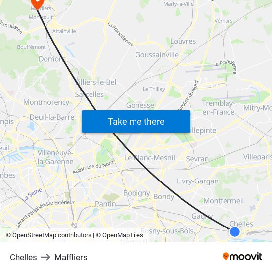 Chelles to Maffliers map