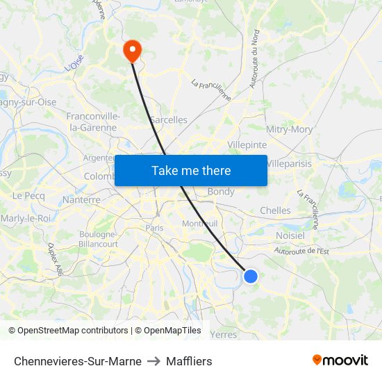 Chennevieres-Sur-Marne to Maffliers map