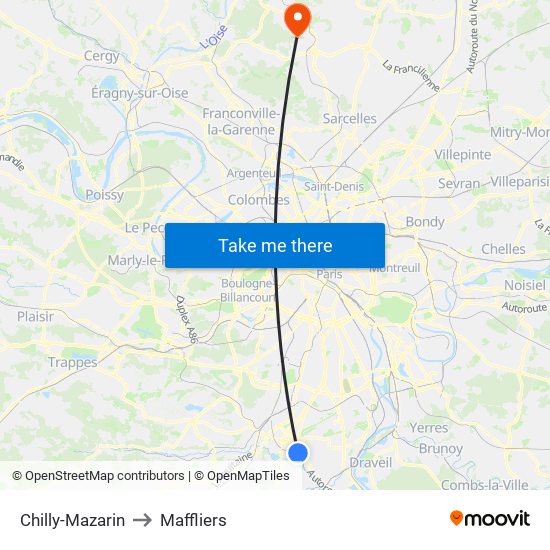 Chilly-Mazarin to Maffliers map