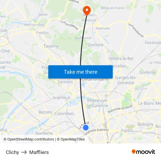 Clichy to Maffliers map