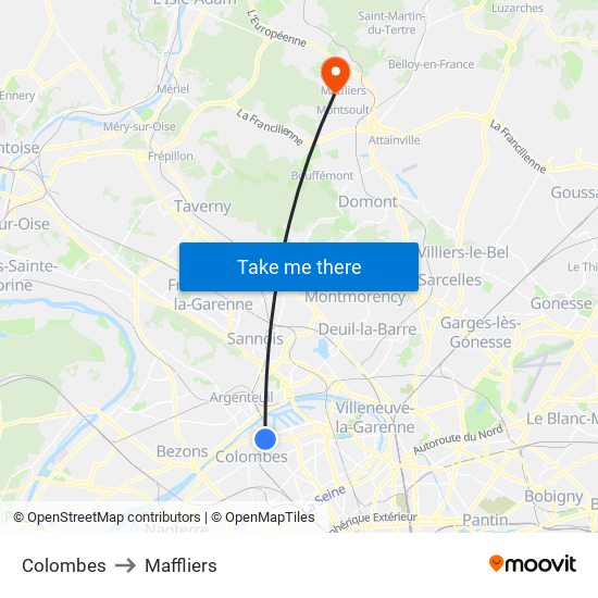 Colombes to Maffliers map