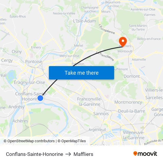 Conflans-Sainte-Honorine to Maffliers map