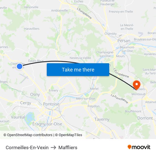 Cormeilles-En-Vexin to Maffliers map