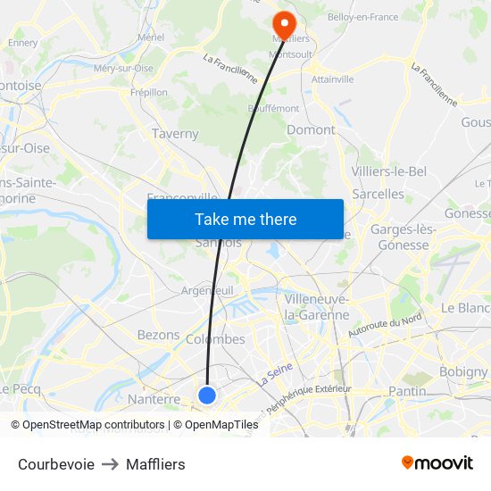 Courbevoie to Maffliers map