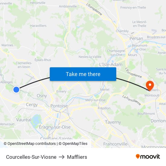 Courcelles-Sur-Viosne to Maffliers map