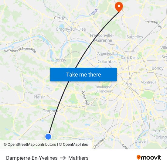 Dampierre-En-Yvelines to Maffliers map