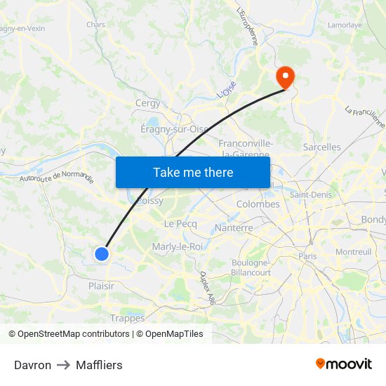 Davron to Maffliers map