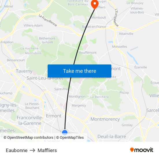 Eaubonne to Maffliers map