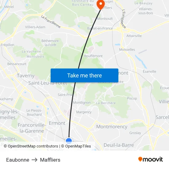 Eaubonne to Maffliers map