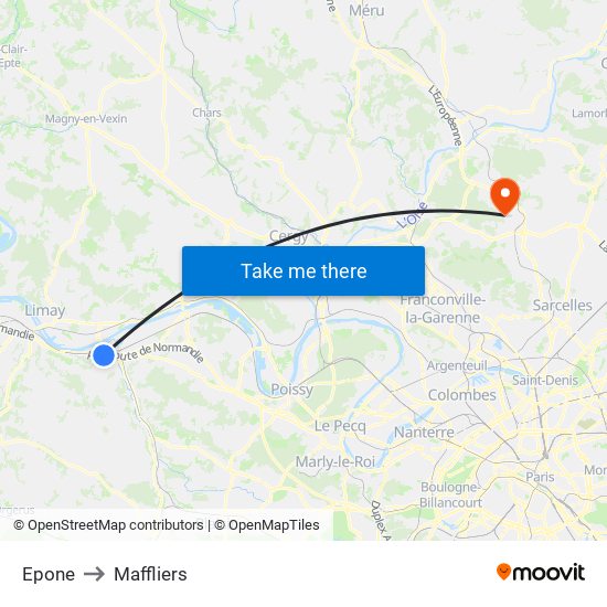 Epone to Maffliers map