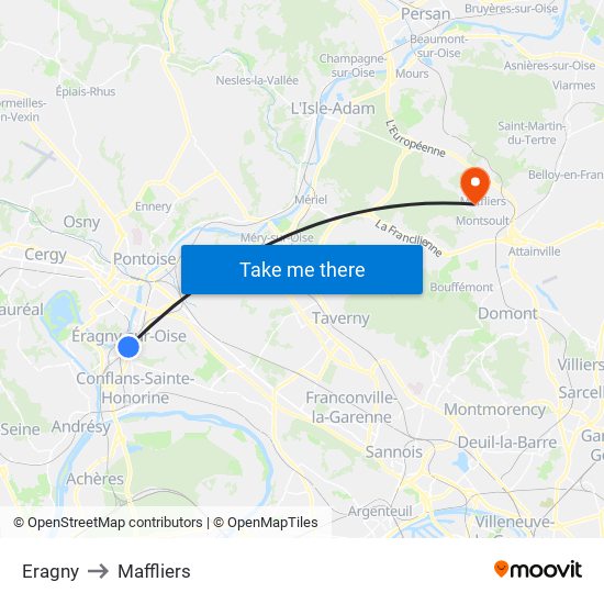 Eragny to Maffliers map